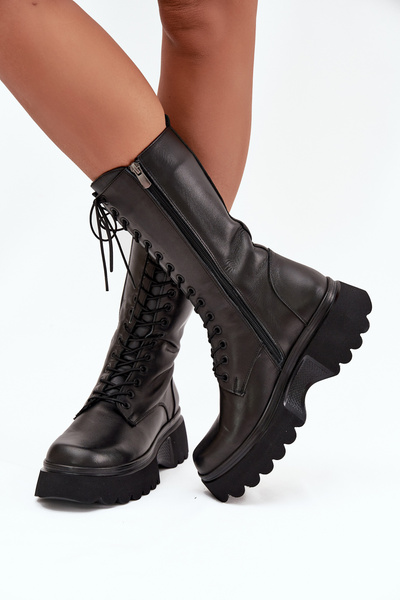 Kožené zateplené čižmy s platformou Artiker 57C2282 Čierne