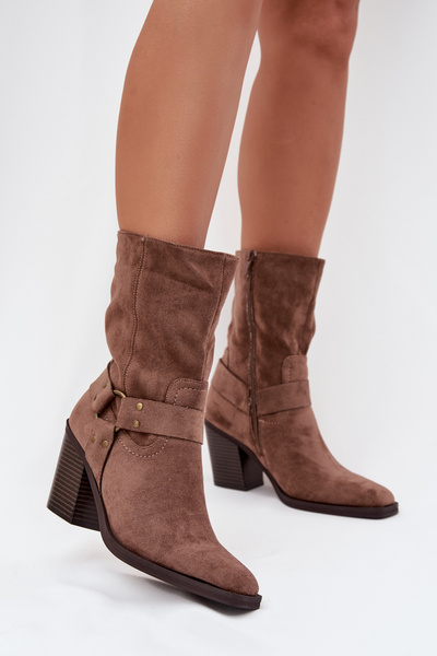 Dámske Zateplené Čižmy Na Opätku S Páskami A Dekoratívnym Detailom Hnedé Neria