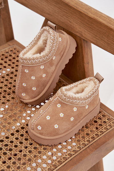 Detské snehule s kvetmi vystlané kožušinou béžové Palina