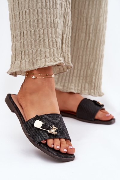 Dámske Sandále Na Plochosom Opätku S Mašľou Čierne Sallariela