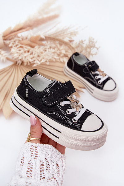 Dievčenské Tenisky So Zlatým Klipom Medveď Čierne Solena