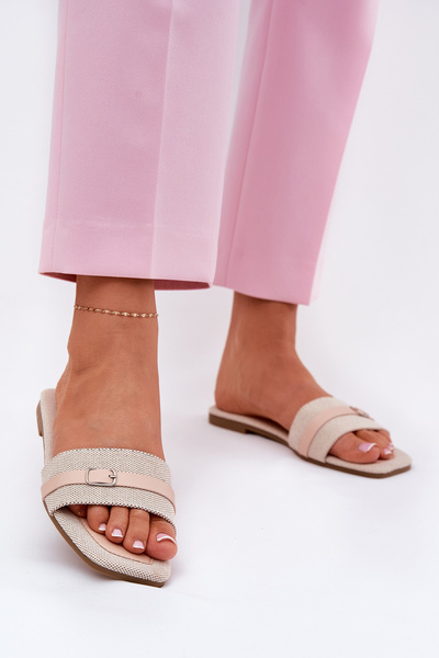 Ploské Dámske Sandále S Pásikom A Sponou Béžové Zilina