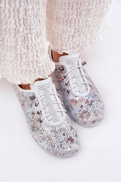 Dámske Kožené Poltopánky Z Prírodnej Kože Vzorované Artiker 56C2688 Biele