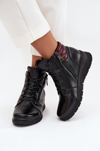 Kožené dámske platformové čižmy s izoláciou Vinceza 39963 Čierne