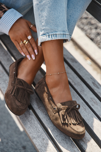 Dámske mokasíny s frázami a mašľou tmavozelené Olivianne