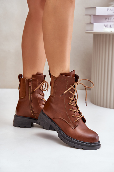 Zateplené boots workery na zips hnedé Leairae