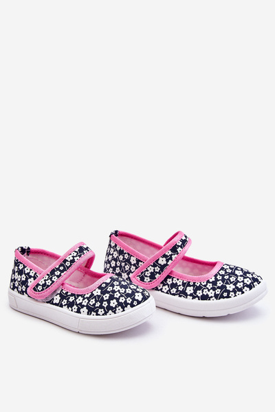 Detské baleríny na suchý zips v Navy-Pink Print Selah