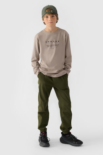 Chlapčenské Jogger Casual Nohavice Hladké 4F Khaki 4FJWMM00TTROM0812-43S