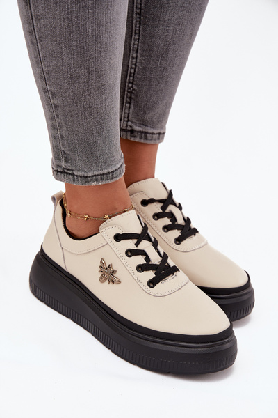 Kožené dámske platformové topánky s prackou Vinceza 41495 béžové