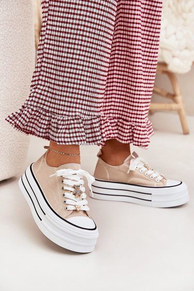 Dámske Tenisky Na Platforme So Zlatými Dekoráciami Béžové Fiorina