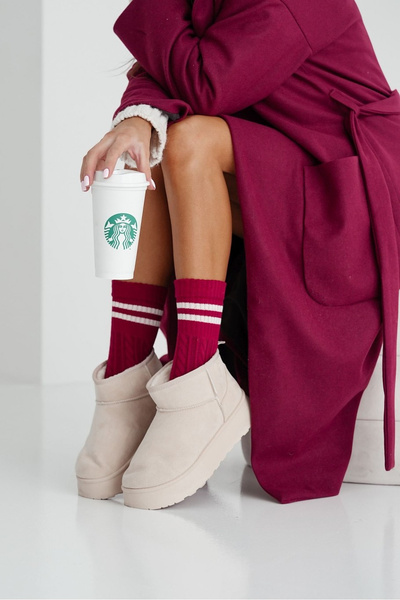 Dámske ponožky vrkoč s pruhmi bordové