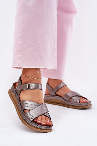 Dámske kožené sandále na platforme Maciejka L7064-35 grafitové