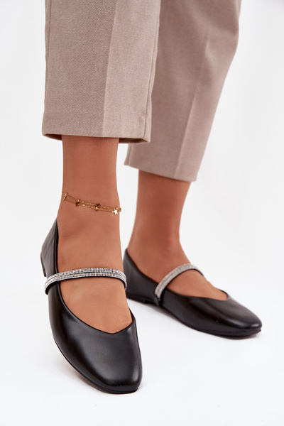 Dámske baleríny so žiarivými pásikmi čierne Ilirene