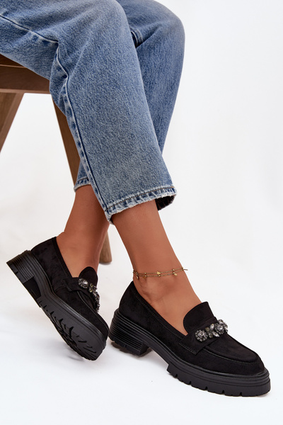 Eko Semišové Mokasíny Dámske S Dekoratívnou Brošňou Čierne Valiana