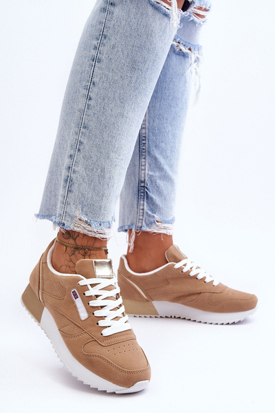 Merida Beige Leather Laced Sports topánky na platforme