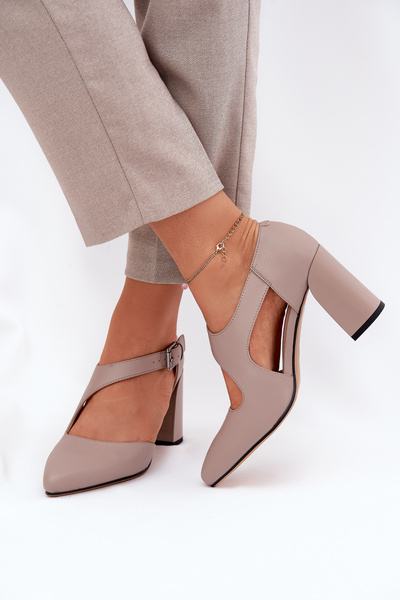 Kožené Lodičky Na Opätku S Prackou Vinceza 91133 Šedé