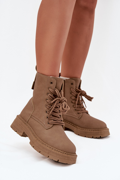 Dámske Čižmy Workery Na Zips Tmavo Béžové Tirina