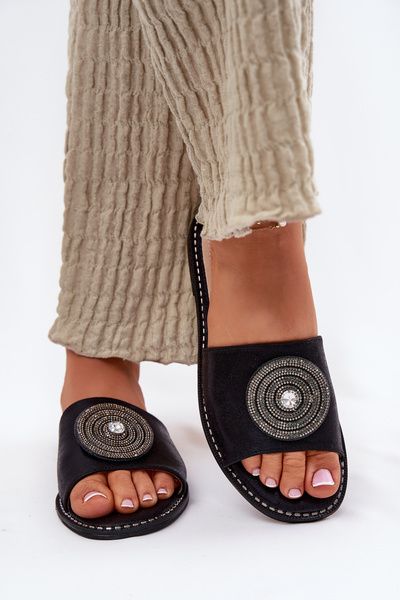 Dámske Plátené Sandále S Ozdobou S.Barski KV51-013 Čierne