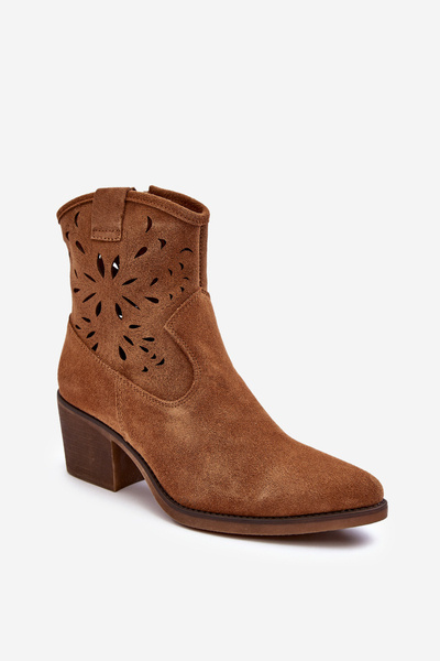 Suede Boots Openwork Cowboy Boots D&A SN622-20 Camel