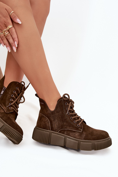 Semišové Nízke Dámske Čižmy Na Platforme Big Star SS274595 Hnedé