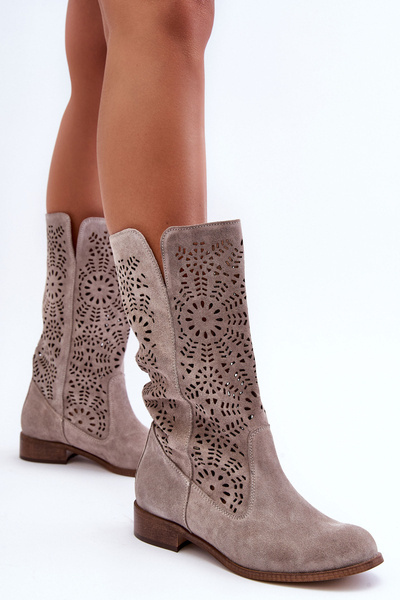 Suede Openwork Boots Lewski 3366/2 Cappucino