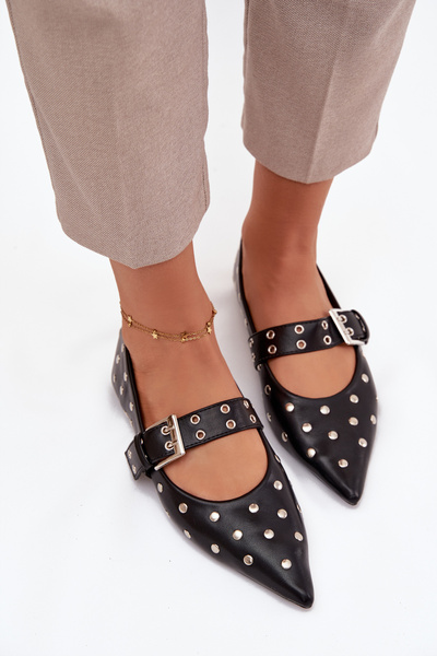 Baletky s perlami a sponou Eko koža Čierne Arlenne