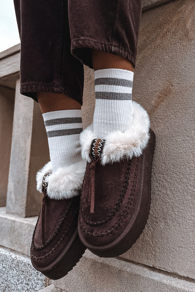 Dámske snehule s kožušinkou na platforme čokoládové Rosmira