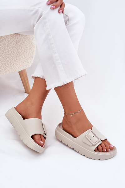 Dámske Pěnové Sandále Na Platforme S Prackou Béžové Viasara