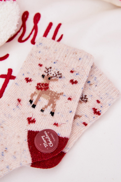 Detské Vianočné Ponožky S Sobom Vlna Alpaka Béžová