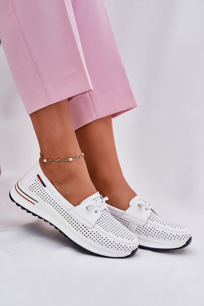 Kožené dámske poltopánky na platforme biele Violeth