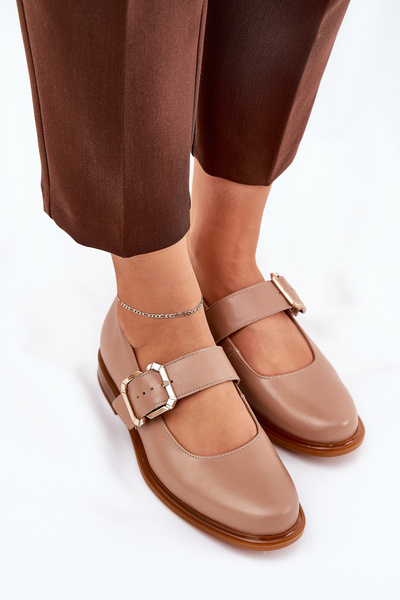 Kožené Dámske Poltopánky S Prackou Laura Messi 2980 Tmavobéžové