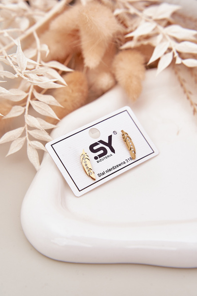 Náušnice Listy Se Zirkónmi Nerezová Oceľ Zlatá