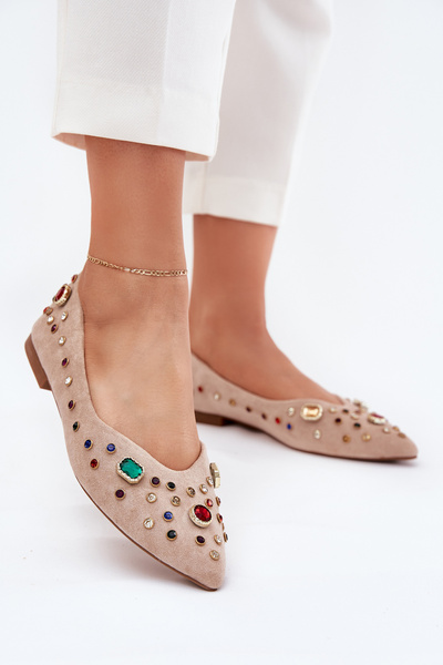 Dámske Baleríny Ozdobené Kryštálmi Béžové Valena
