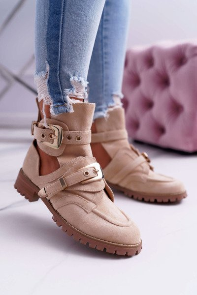 Lu Boo Beige Suede topánky s rockovými dievčenskými výrezmi