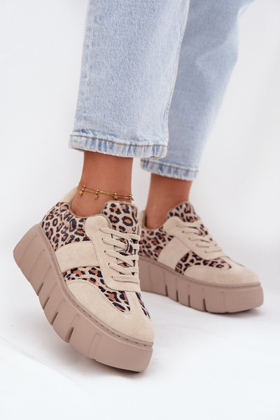 Semišové zateplené dámske tenisky na masívnej platforme Vinceza 66841 Leopard béžové