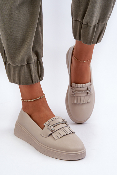 Ľahké Dámske Kožené Mokasíny Na Platforme Beige LR590 S.Barski