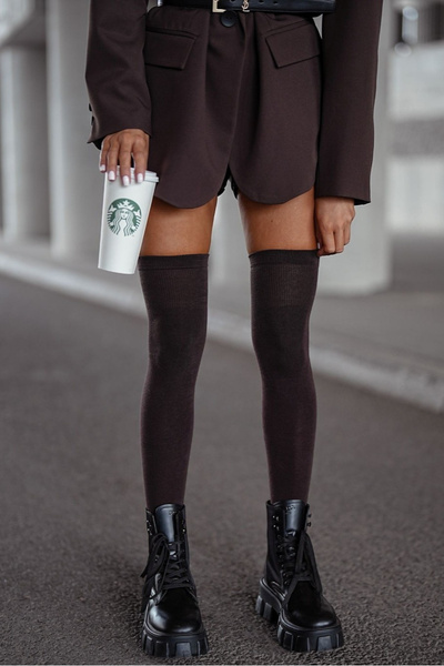 Dámske bavlnené hladké čokoládové podkolienky