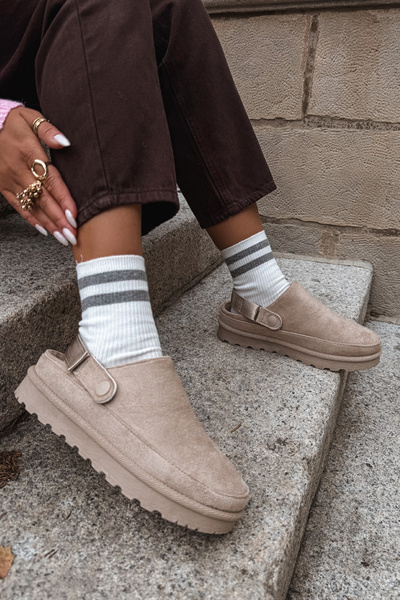 Dámske Papuče Zateplené Kožušinou Na Platforme Béžové Azida