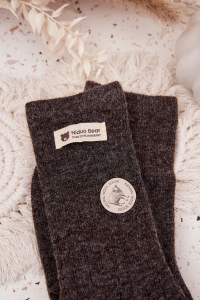 Teplé Vlněné Dámske Ponožky S Výšivkou Tmavohnedé