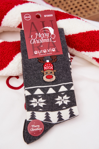 Pánske Vianočné Vzorované Ponožky S Jeleňom Sivé
