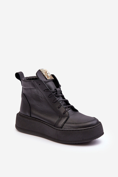Čipky -upové dámske topánky s dekoráciou kožená čierna Nicole 2833