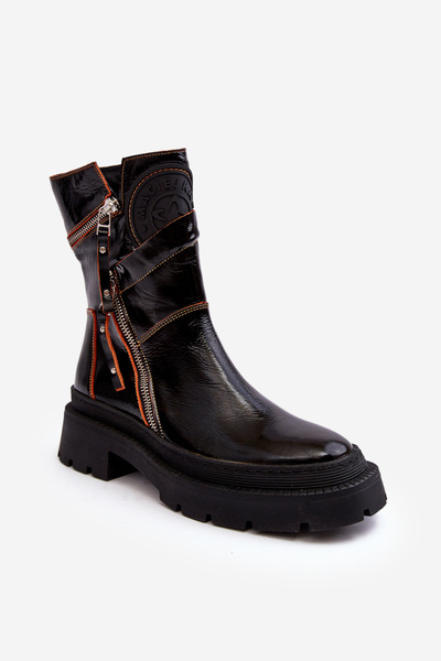 Dámske lakované kožené topánky s čiernymi posúvačmi Maciejka 06238-18