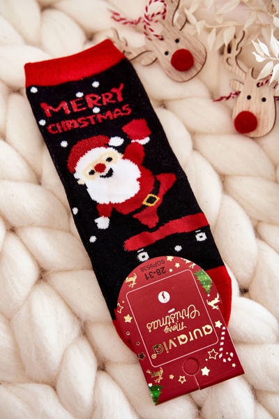 Detské ponožky „Veselé Vianoce“ Mikołaj čierne a červené