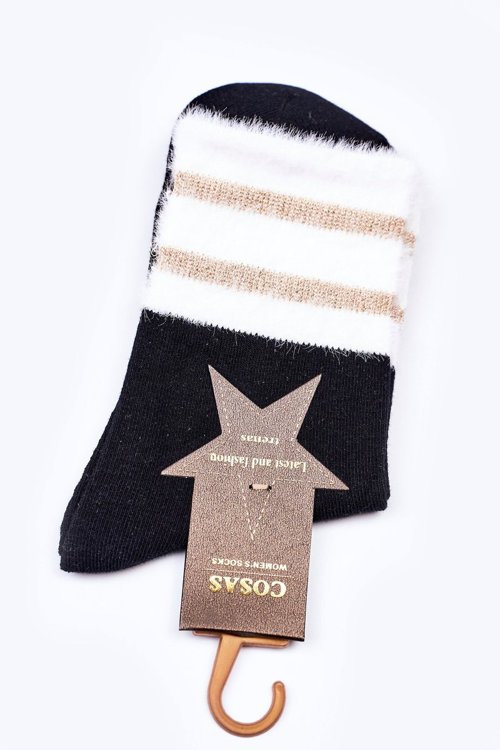 Dámske bavlnené ponožky s kožušinami čierny