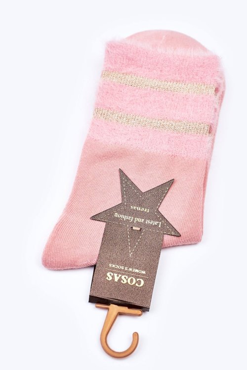 Dámske bavlnené ponožky s kožušinovou ružovou farbou