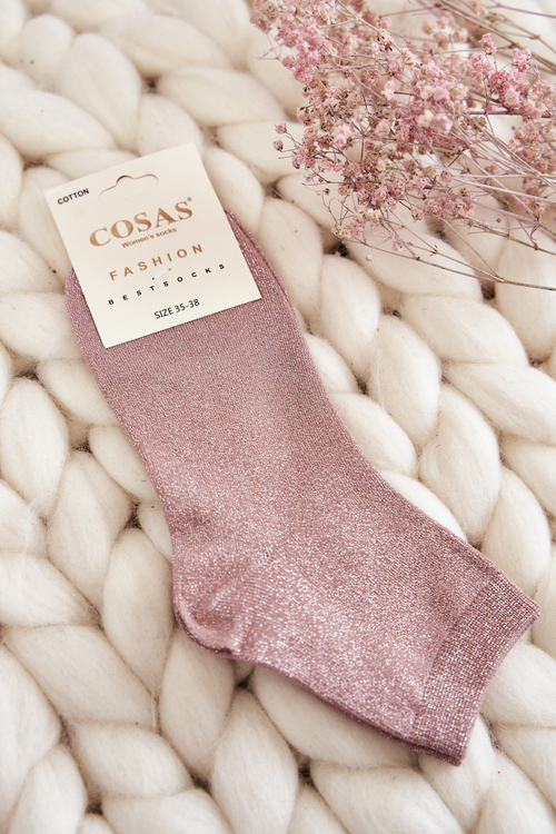 Dámske bavlnené ponožky s lesklým niťou ružovou farbou