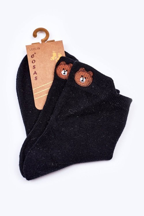Detské bavlnené ponožky s mašľavým medvedíkom čiernou farbou