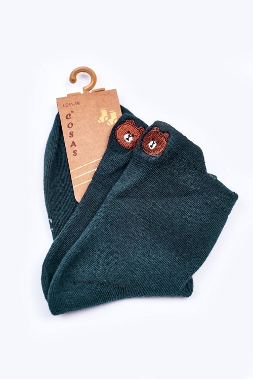 Detské bavlnené ponožky s plyšovým medveďom tyrkys