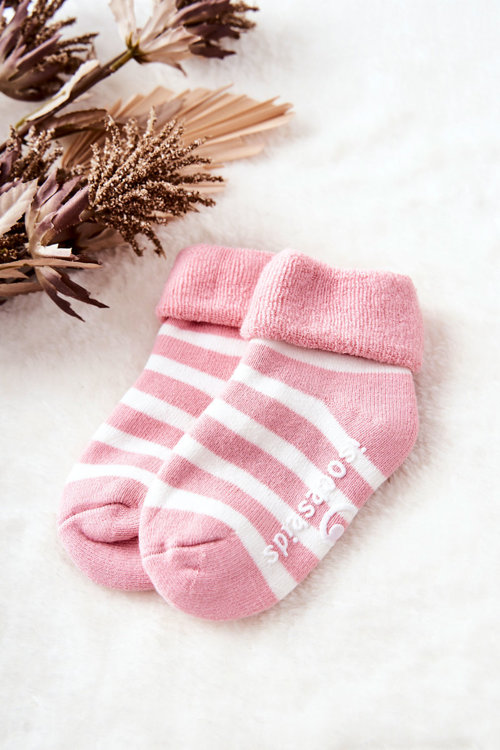 Detské ponožky s ružovým a bielym pruhovaným