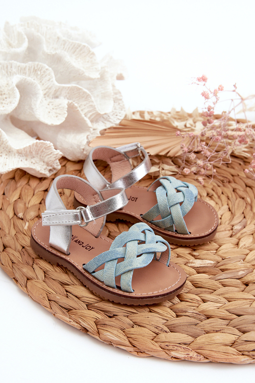Detské sandále so suchým zipsom s prepletanými páskami modré Dianttha